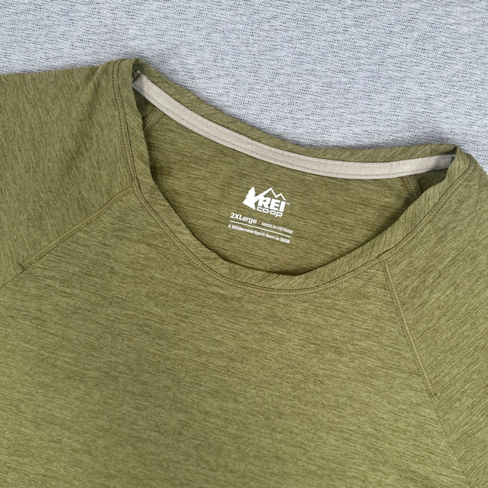 REI Co-op Shirt Womens 2XL Olive Green Heather Raglan Short Sleeve Active